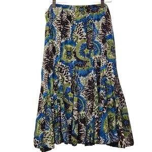 RAFAEL Essential Pull On Floral Midi Skirt Cottagecore Large Multi Color Boho